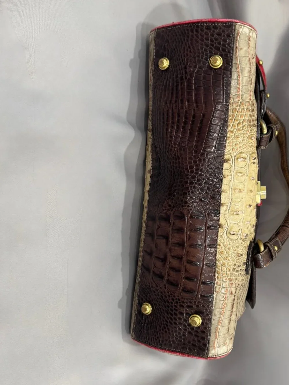 🤍 Brahmin Tri-Color Croc Embossed Leather Shoulder Satchel/Crossbody - Picture 2 of 13